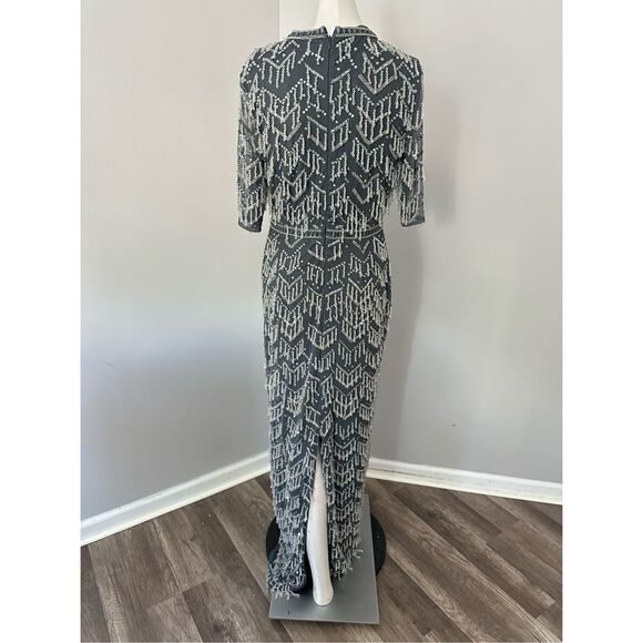 NWT MAC DUGGAL BEADED FRINGE QUARTER SLEEVE COLUMN GOWN $1198 - Picture 9 of 10